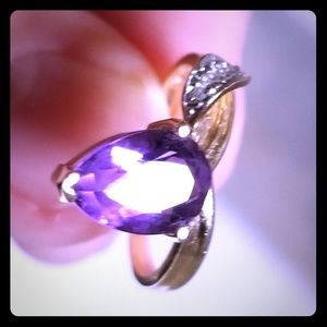 3 CT Brazilian Pear Amethyst w/Diamonds 14K Gold